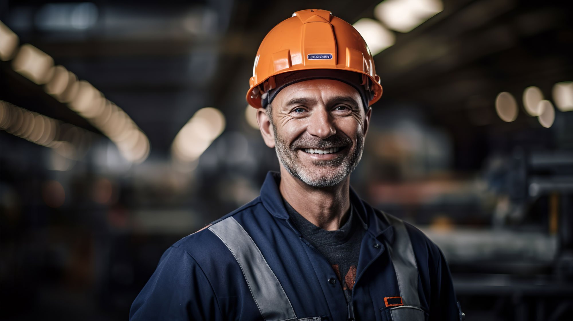 Male worker smiling widely