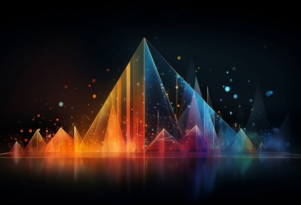 rainbow coloured triangle on dark background